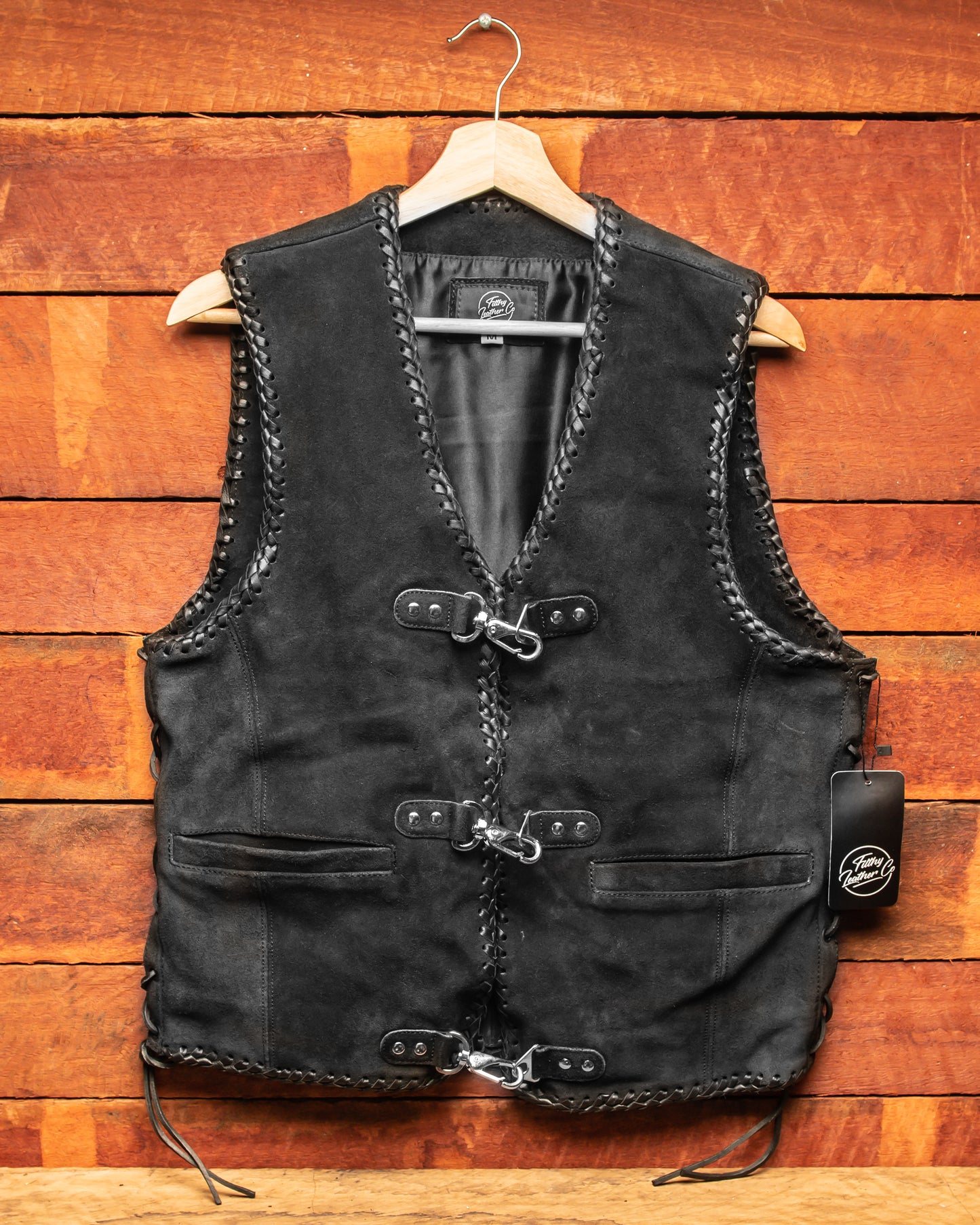 Heritage Suede Vest, heavy duty leather suede motorcycle vest made from thick 1.8mm suede.
