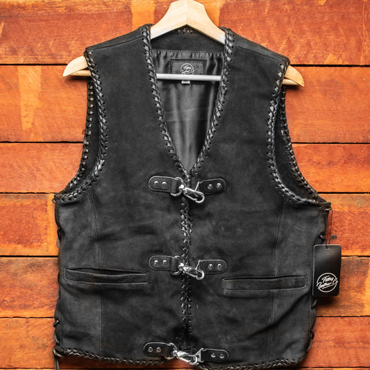 Heritage Suede Vest, heavy duty leather suede motorcycle vest made from thick 1.8mm suede.